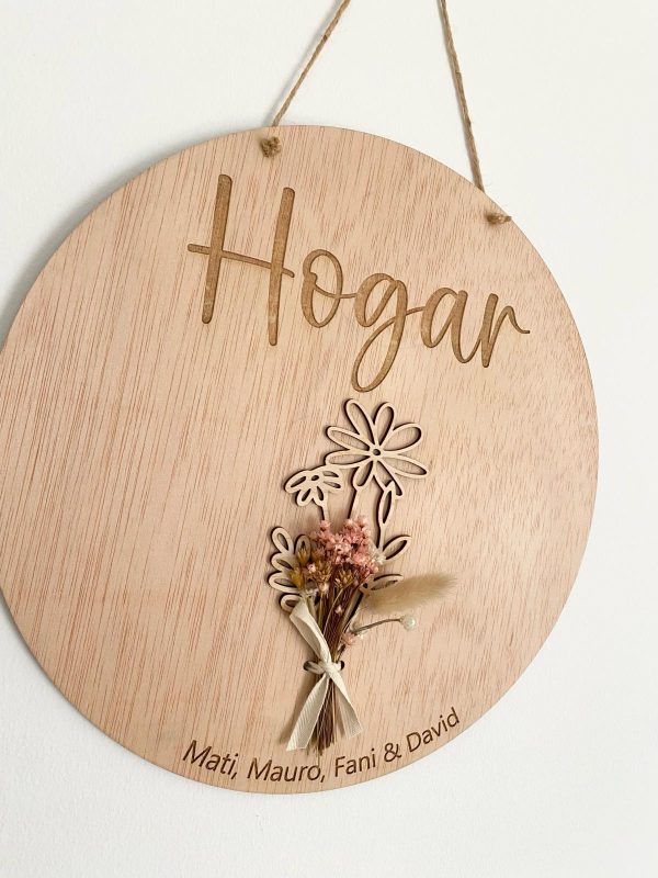 Placa ramo de madera y flores naturales