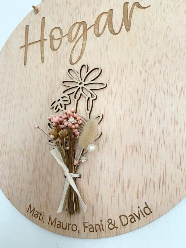Placa ramo de madera y flores naturales - Imagen 5