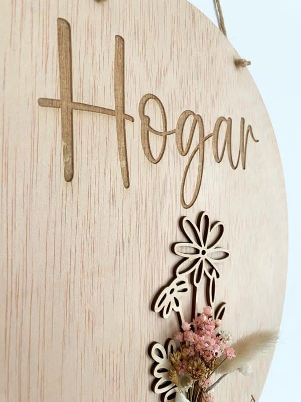 Placa ramo de madera y flores naturales - Imagen 2